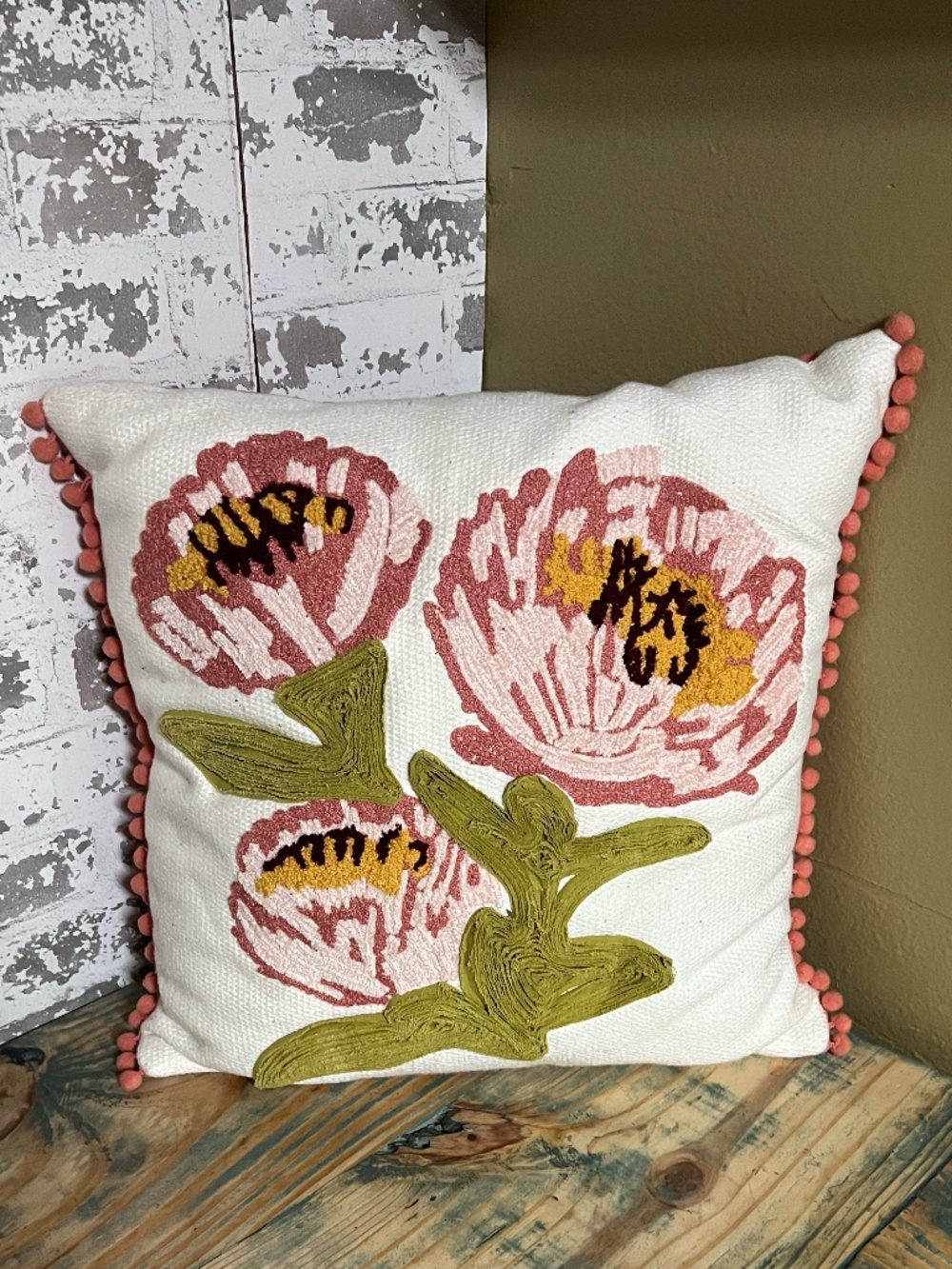 Opalhouse floral embroidered decorative pillow featuring textured pink blooms